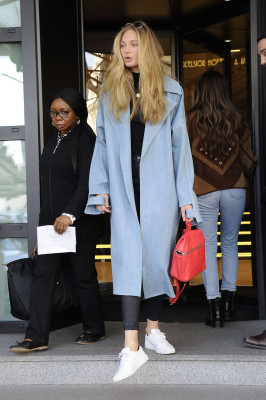 Romee Strijd in Long Coat out and about in Milan