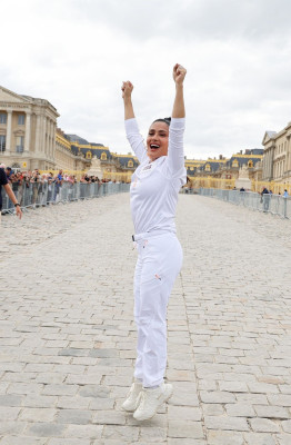Salma Hayek – Attends the Carrying of the Olympic Flame, Paris 2024