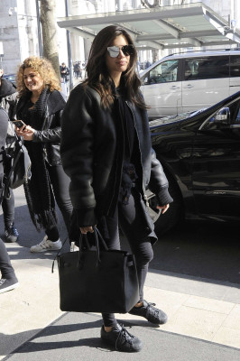 Sara Sampaio in Black Outfit out in Milan