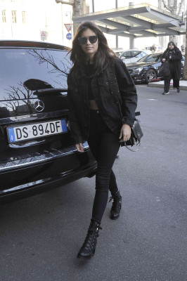 Sara Sampaio in Black Outfit out in Milan