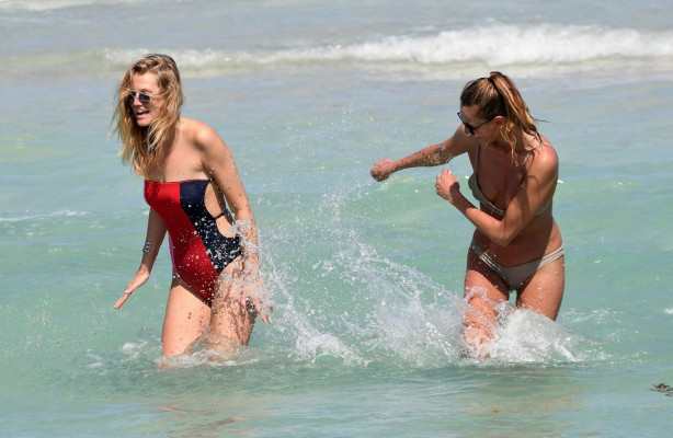 Toni Garrn in Swimsuit on the beach in Miami